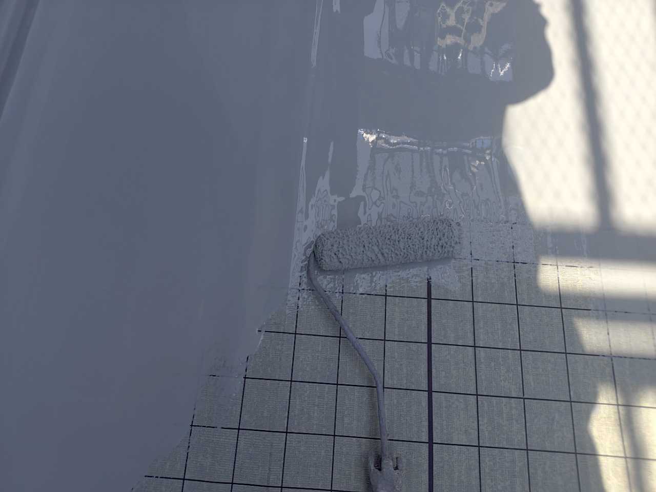 ウレタン防水塗布1回目。